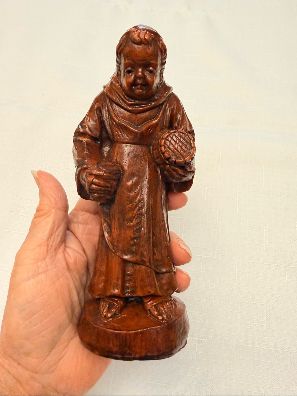 Handcrafted Brown Wooden Monk Figurine - Decorative Home Accent